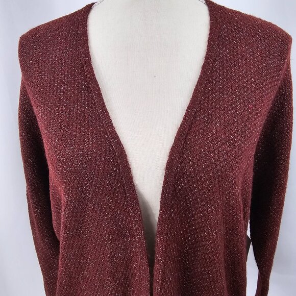 Pink Clover Women's Burgundy Open Front Rolled Cuff Cardigan Size SP NWT - Picture 3 of 16